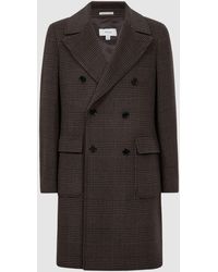 Reiss - Date - Brown Wool Check Double Breasted Coat - Lyst