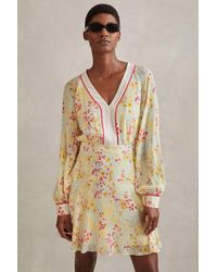 Reiss - Molly - Pink/yellow Floral Print Puff Sleeve Mini Dress - Lyst