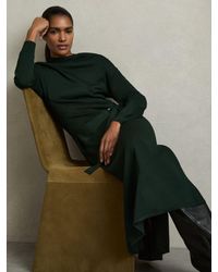 Reiss - Alina - Dark Green Petite Compact-knit Belted Midi Dress, Xl - Lyst
