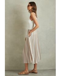 Reiss - Lexie - Neutral Striped Pleated Midi Skirt - Lyst