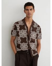 Reiss - Tobacco & Jacquard Knit Cuban-Collar Shirt - Lyst