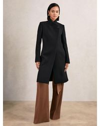 Reiss - Max - Black Wool-blend Wrapover Mid-length Coat, Us 14 - Lyst