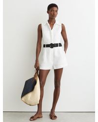 Reiss - Taylor - Ivory Linen Sleeveless Belted Playsuit, Us 10 - Lyst