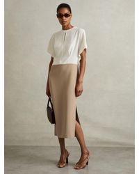 Reiss - Colourblock Draped Sleeve Midi Dress - Lyst