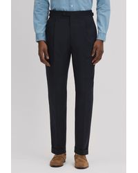 Reiss - Valentine - Navy Slim Fit Wool Blend Trousers With Turn-ups - Lyst