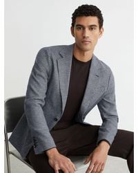 Reiss - Houndstooth Single-Breasted Blazer Cotton-Blend Tailored-Fit - Lyst