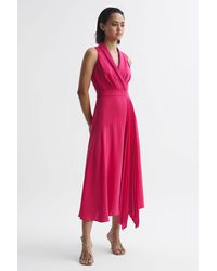 Reiss - Claire - Pink Pleated Fitted Midi Dress - Lyst