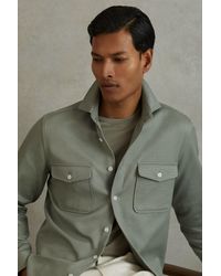 Reiss - Arlo - Sage Green Cotton Canvas Overshirt - Lyst
