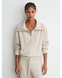 Reiss - Layla - Ivory Lyocell-wool Half-zip Sweatshirt, S (us 4-6) - Lyst