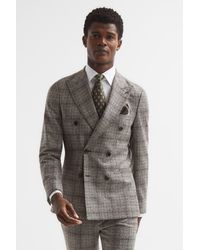 Reiss - Alfredo - Brown Slim Fit Double Breasted Prince Of Wales Check Blazer, 36 - Lyst