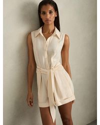 Reiss - Millie - Cream Belted Beach Cover-up Playsuit, Us 12 - Lyst