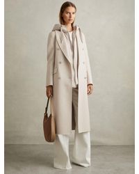 Reiss - Maeve - Neutral Petite Wool Blend Double Breasted Blindseam Trench Coat - Lyst