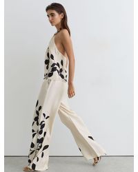 Reiss - Delilah - Ivory/black Jacquard Printed Wide-leg Trousers, Us 0 L - Lyst