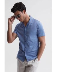 Reiss - Caspa - Sea Blue Mercerised Cotton Jersey Cuban Collar Shirt, M - Lyst