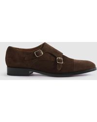 Reiss - Amalfi - Brown Suede Double Monk Strap Shoes - Lyst