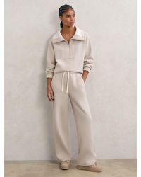 Reiss - Laney - Stone Neutral Wide-leg Interlock Drawstring Joggers, Xs - Lyst