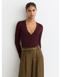 Reiss - Rib-Knit Scallop-Trim Cardigan - Lyst