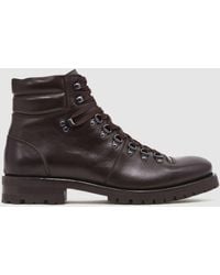 Reiss - Amwell - Dark Brown Leather Hiking Boots, Us 10 - Lyst