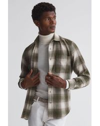 Reiss - Novelli - Green Multi Wool Checked Long Sleeve Shirt - Lyst
