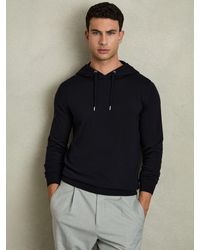 Reiss - Holland - Navy Merino Wool Drawstring Hoodie, Xs - Lyst
