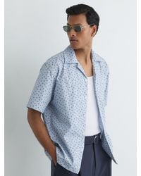 Reiss - Cotton Medallion-Print Cuban-Collar Shirt - Lyst