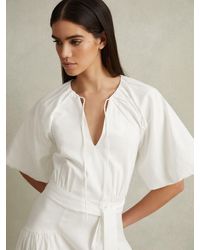 Reiss Linen Blend Drape Midi Dress in Natural | Lyst