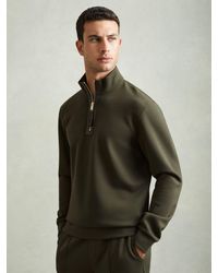 Reiss - Leather-Placket Interlock-Jersey Sweatshirt - Lyst