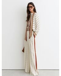 Reiss - Ivory Lydia Petite Chain-Print Wide-Leg Trousers - Lyst