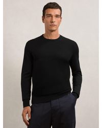 Reiss - Wessex - Black Merino Wool Crew Neck Jumper, Xl - Lyst