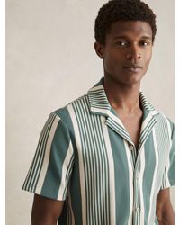 Reiss - Sage & Stripe Ribbed Cuban Collar Shirt - Lyst