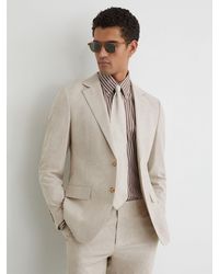 Reiss - Linen-Cotton Single-Breasted Check Blazer Tailored-Fit - Lyst