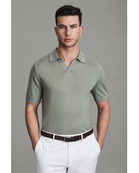 Reiss - Duchie - Pistachio Merino Wool Open Collar Polo Shirt - Lyst