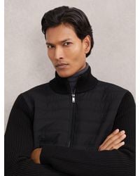 Reiss - Quilted Rib-Knit Funnel-Neck Jacket - Lyst