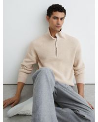 Reiss - Cotton-Blend Rib Half-Zip Polo Jumper - Lyst