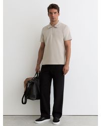 Reiss - Lord - Stone Premium Interlock Half-zip Polo Shirt, Xl - Lyst