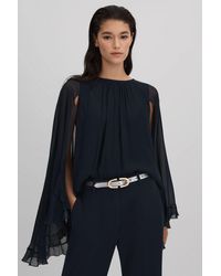 Reiss - Francesca - Navy Pleated Cape Style Top, Us 6 - Lyst