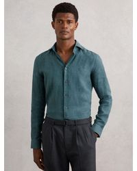 Reiss - Ruban - Orion Blue Linen Cutaway-collar Regular-fit Shirt, L - Lyst