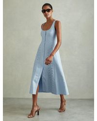 Reiss Terra - Indigo Denim Button-through Midi Dress, Us 8