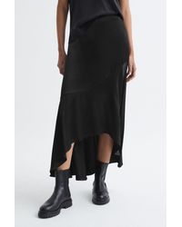 Reiss - Inga - Black Satin High Rise Midi Skirt - Lyst