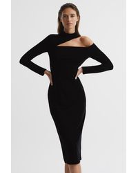 Reiss - Tatiana - Black Velvet Cut-out Shoulder Dress, Us 6 - Lyst