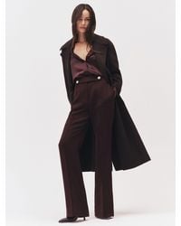 Reiss - Lily - Burgundy Twill Button-tab Flared Trousers With Wool, Us 0 R - Lyst
