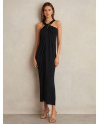 Reiss - Gathered Neck Jersey Midi Dress - Lyst