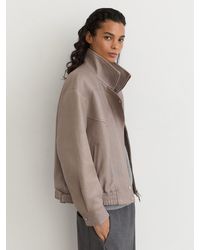 Reiss - Petra - Grey Petite Textured Leather Oversized Jacket, Us 8 - Lyst