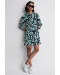 Reiss - Annie - Navy/blue Floral Print Mini Dress, Us 14 - Lyst