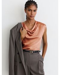 Reiss - Hammered-Silk Cowl-Neck Cap-Sleeve Top - Lyst