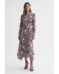 Reiss - Lira Animal-print High-neck Woven Midi Dress - Lyst