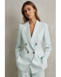 Reiss - Lori - Blue Viscose-linen Double Breasted Suit Blazer - Lyst