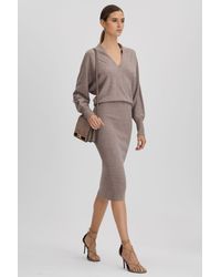 Reiss - Sally - Neutral Wool Blend Midi Dress - Lyst