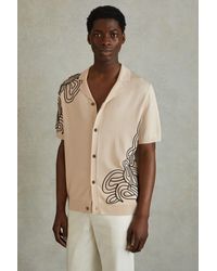 Reiss - Romance - Cream Jersey Embroidered Cuban Collar Shirt, Xl - Lyst
