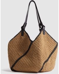 Reiss - Farrah - Natural Woven Diagonal Seam Tote Bag, - Lyst